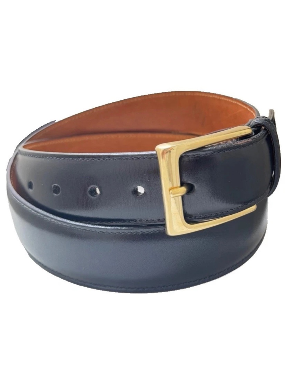 Trafalgar Mens Leather Belt 30 Black Cortina Solid Brass Buckle USA Made Dress